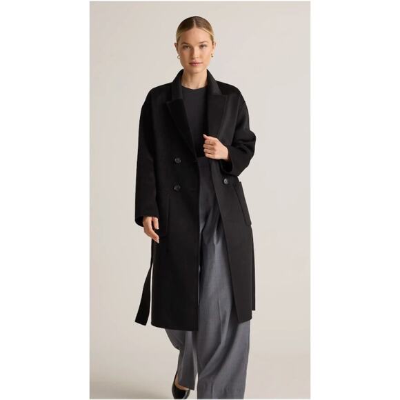 Quince Wm's 100% Mongolian Cashmere Double-Faced Coat Black Sz M NWT - Picture 1 of 6